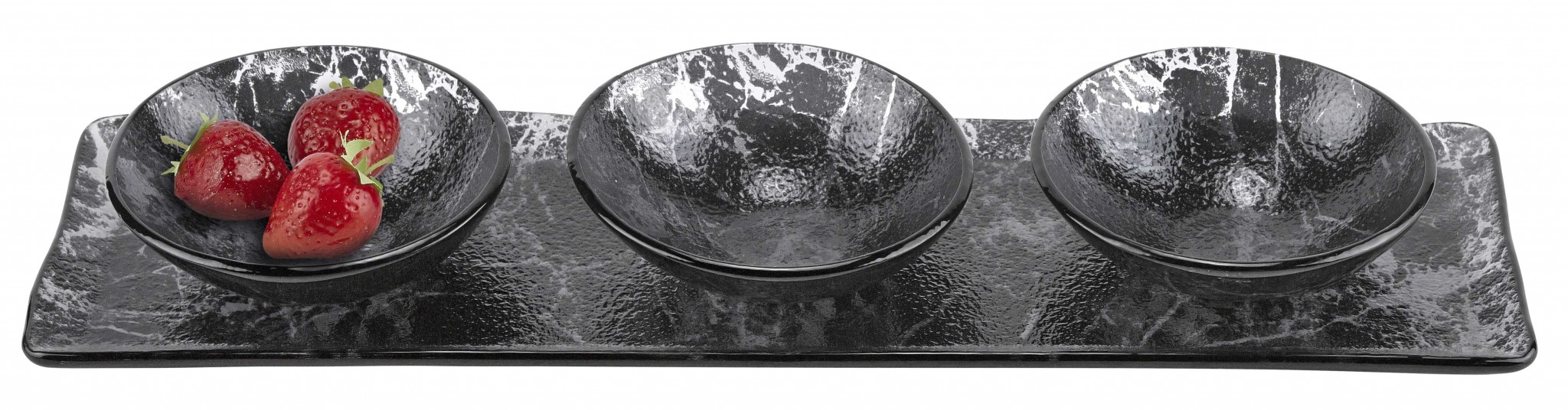 5" Black Glass Hostess 4 pc Set in Marble Decor