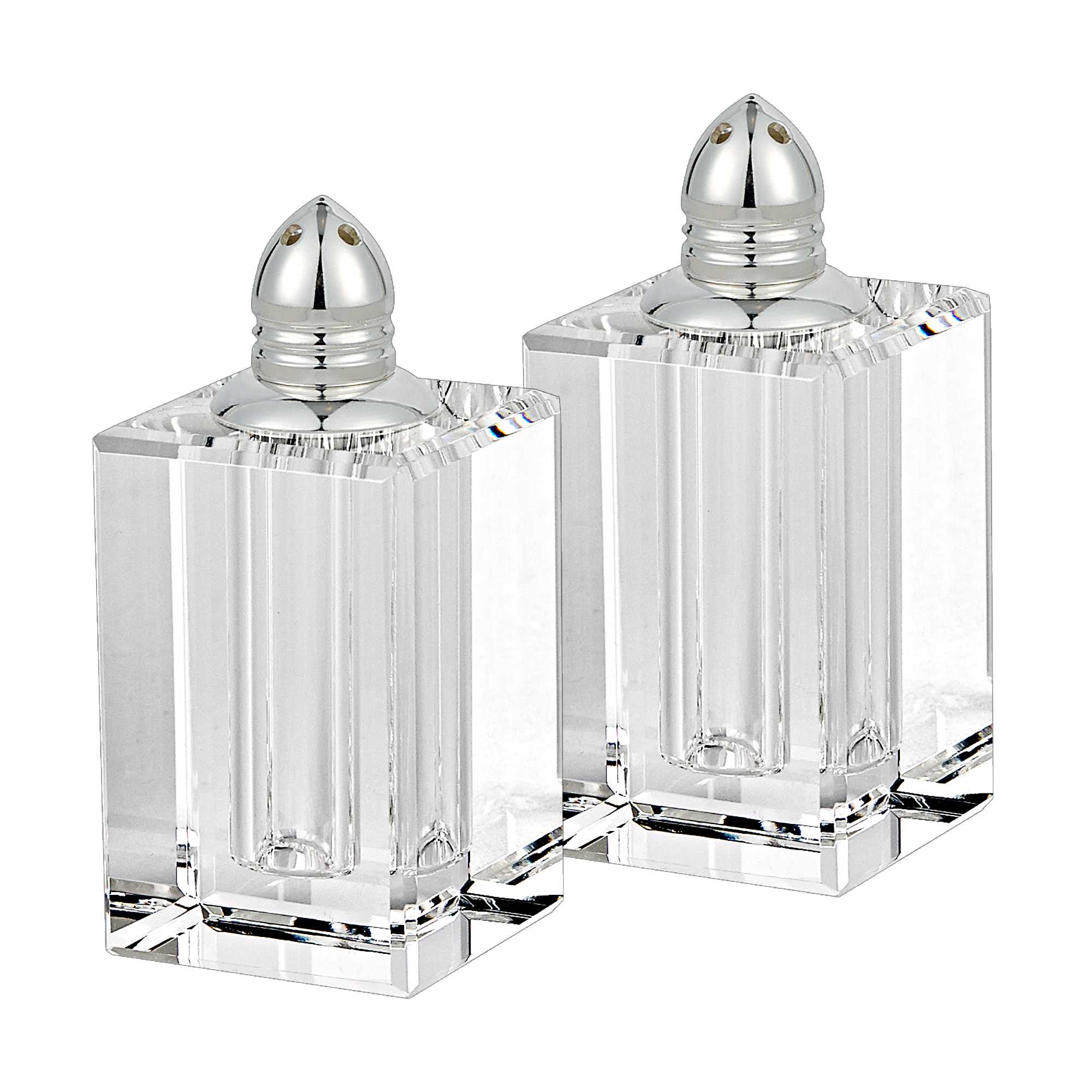 Handcrafted Optical Crystal and Silver Large Size Salt & Pepper Shakers