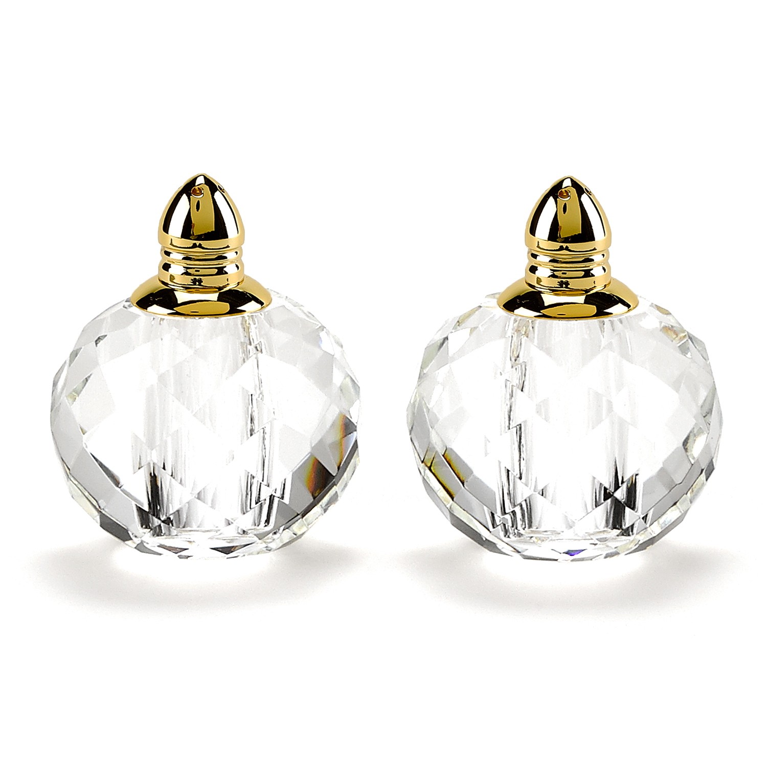 Handcrafted Optical Crystal and Gold Rounded Salt and Pepper Shakers