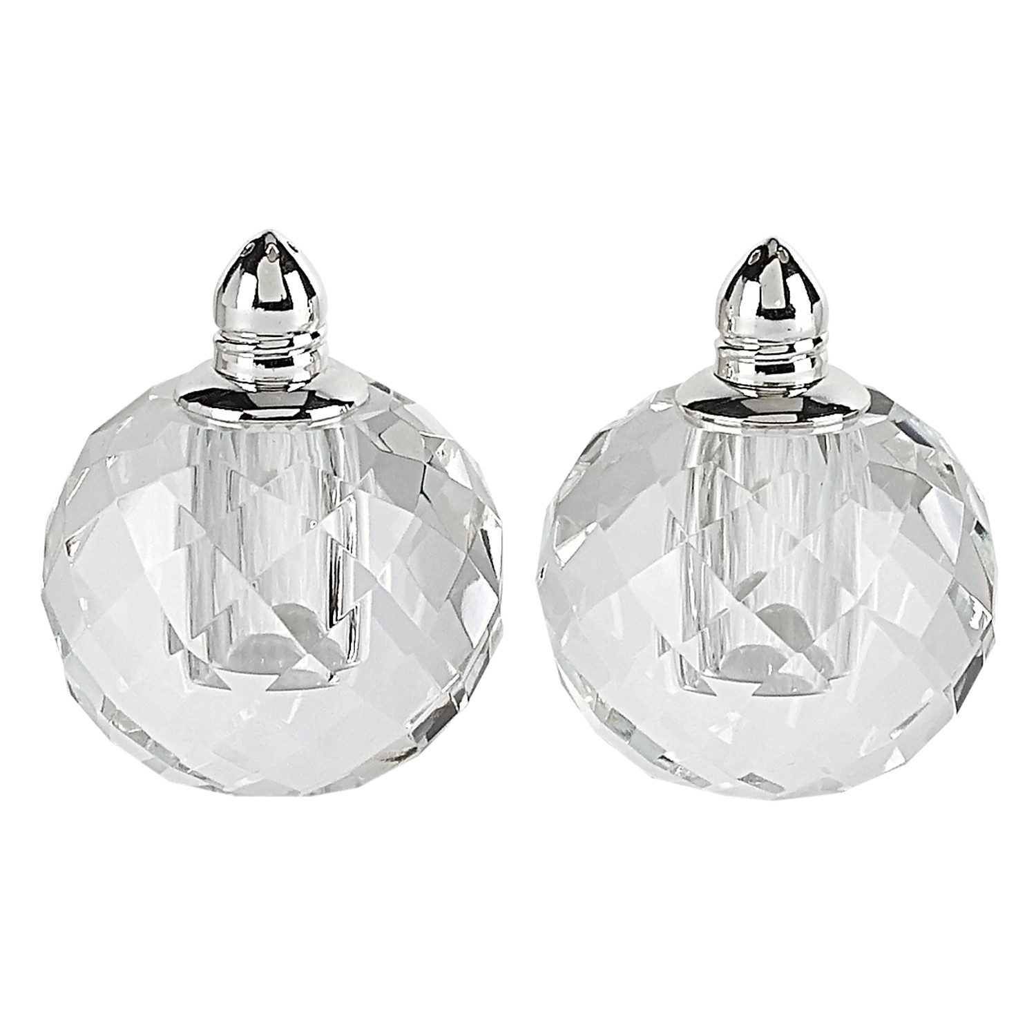 Handcrafted Optical Crystal and Silver Rounded Salt & Pepper Shakers