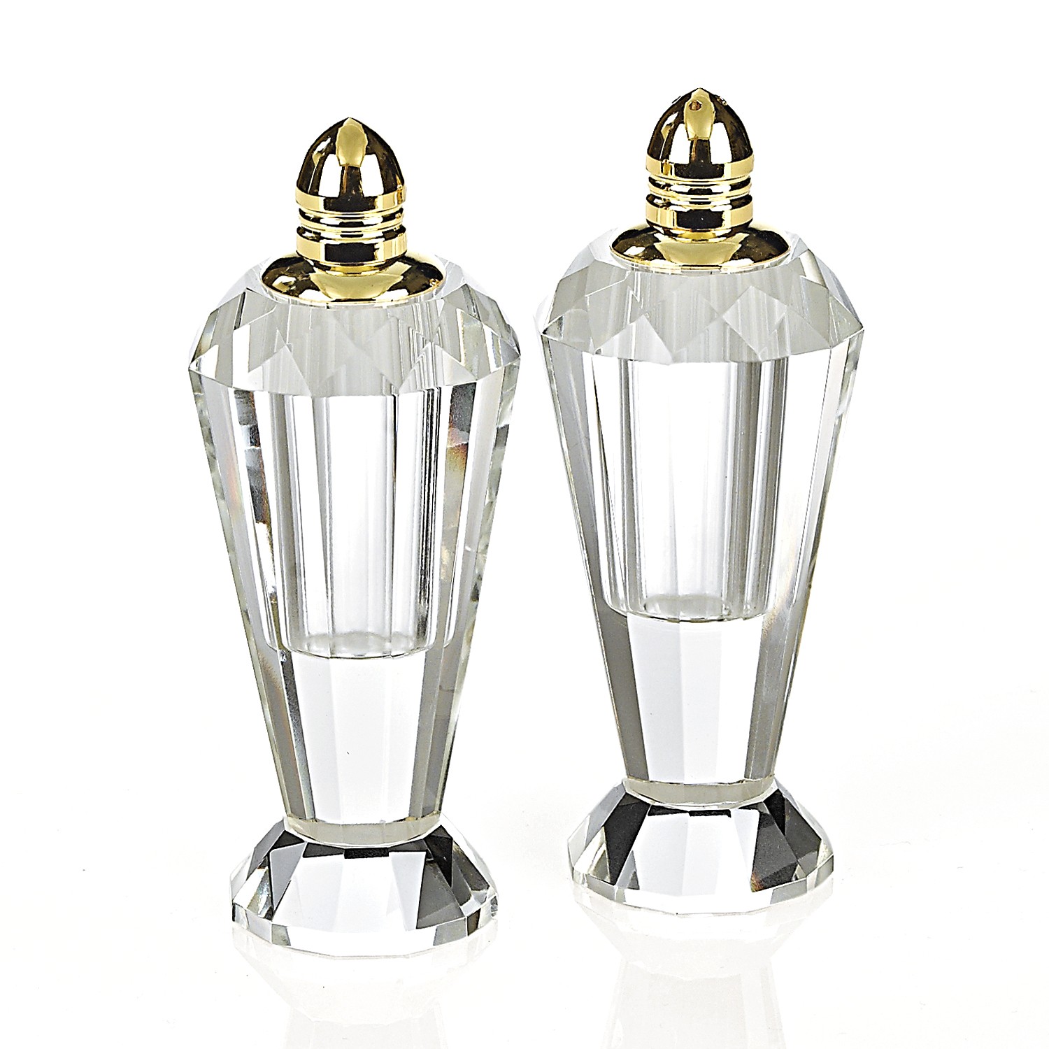 Handcrafted Optical Crystal and Gold Pair of Salt & Pepper Shakers