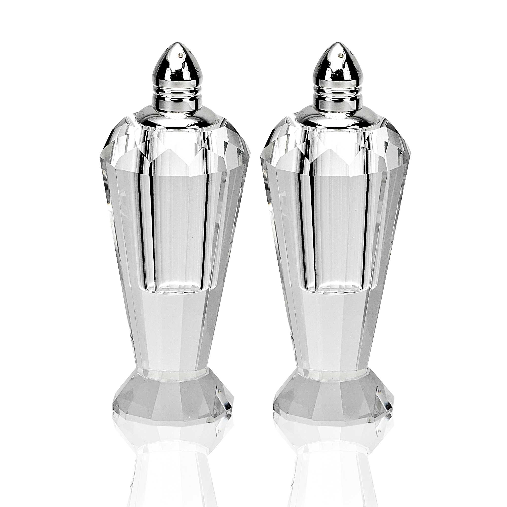 Handcrafted Optical Crystal and Silver Pair of Salt & Pepper Shakers