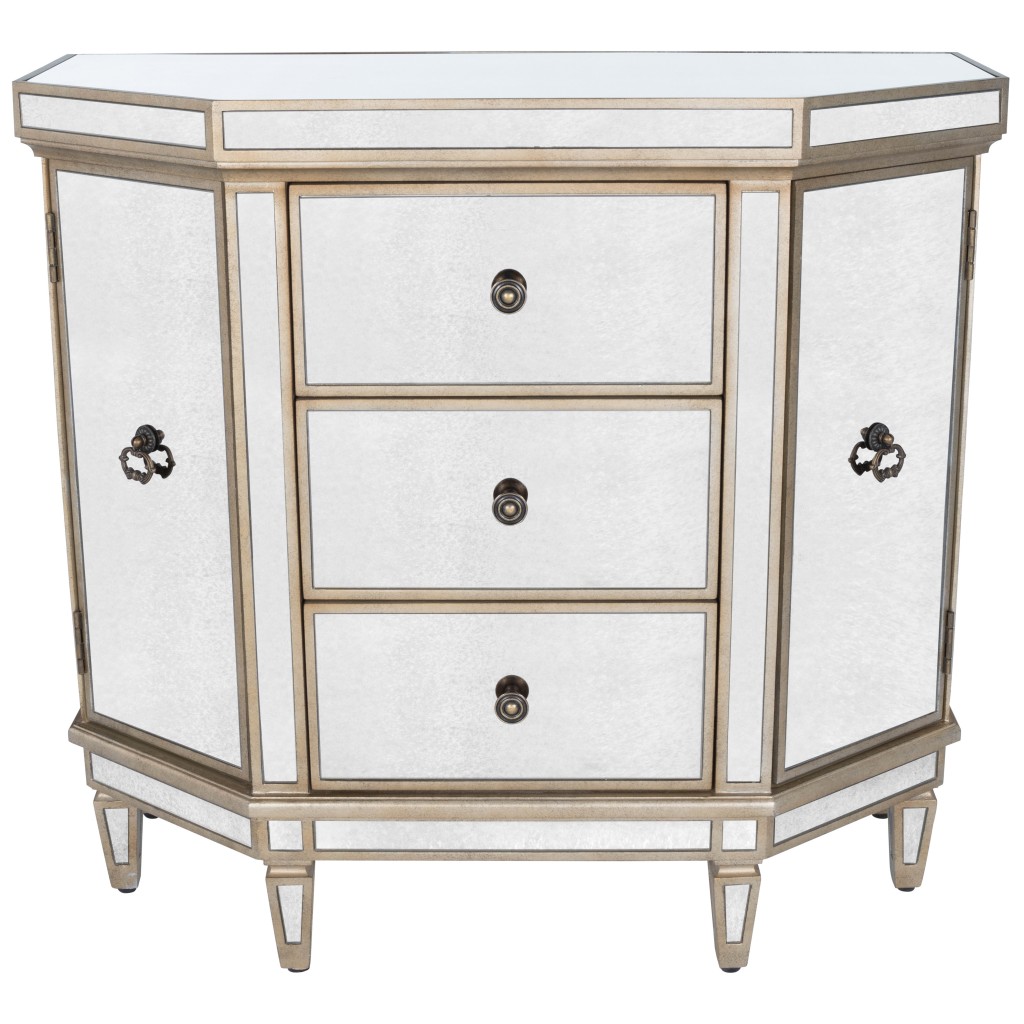 Angled Mirror Three Drawer Console Storage Chest