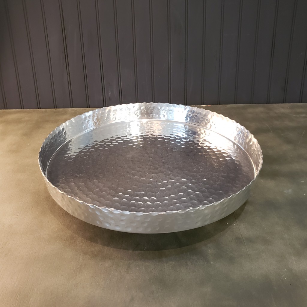 Handcrafted 13" Hammered Stainless Steel Round Tray