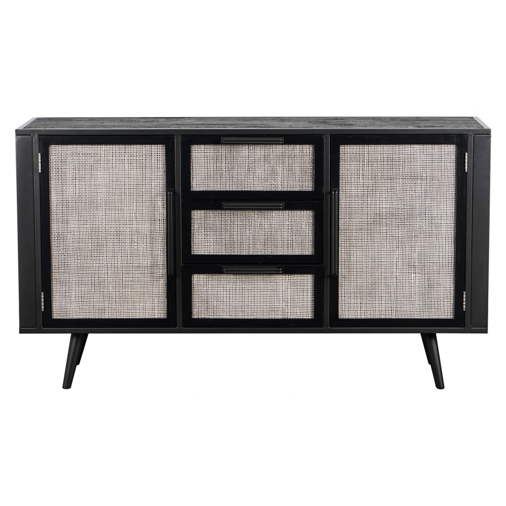 63" Modern Rustic Black and Rattan Buffet Server