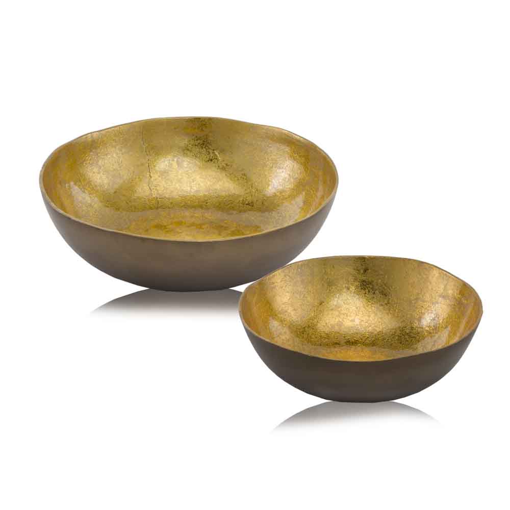 17" x 17" x 4.5" Gold & Bronze, Metal, Large, Round - Bowl