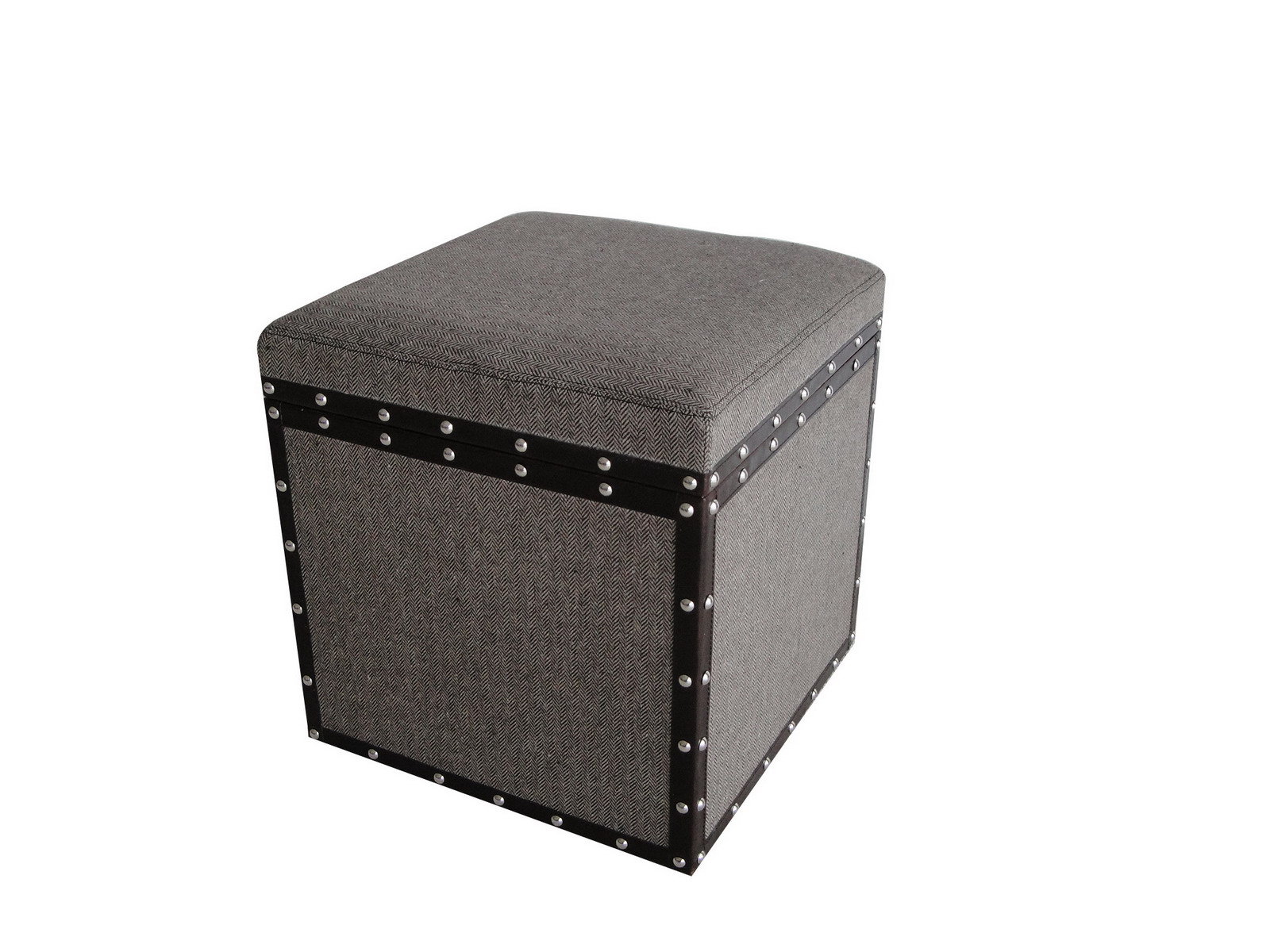 1" x 16" x 16" Brown Wood Square Tweed Storage Stool