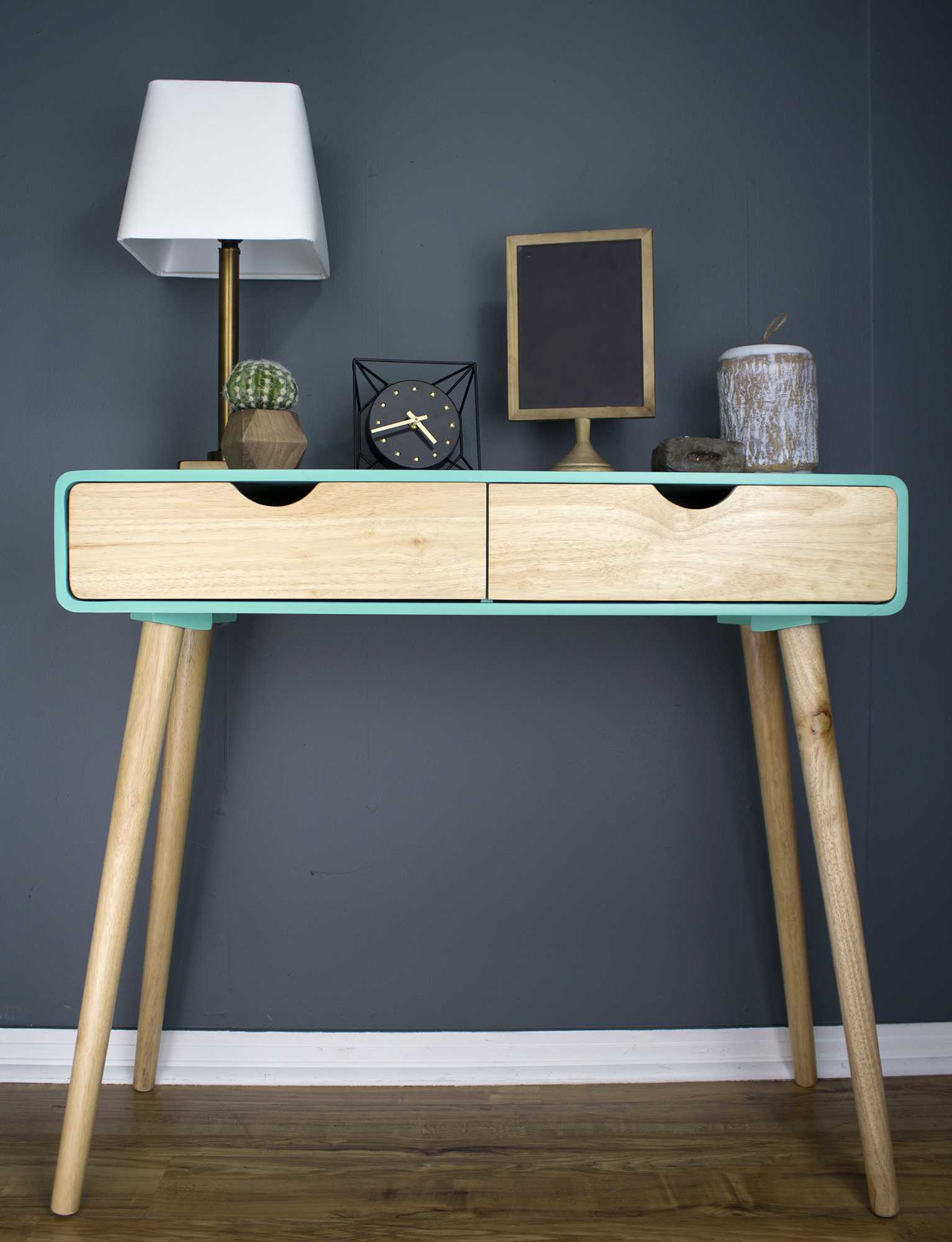 38.5" X 9" X 17" Aqua MDF Wood Console Table with Drawers