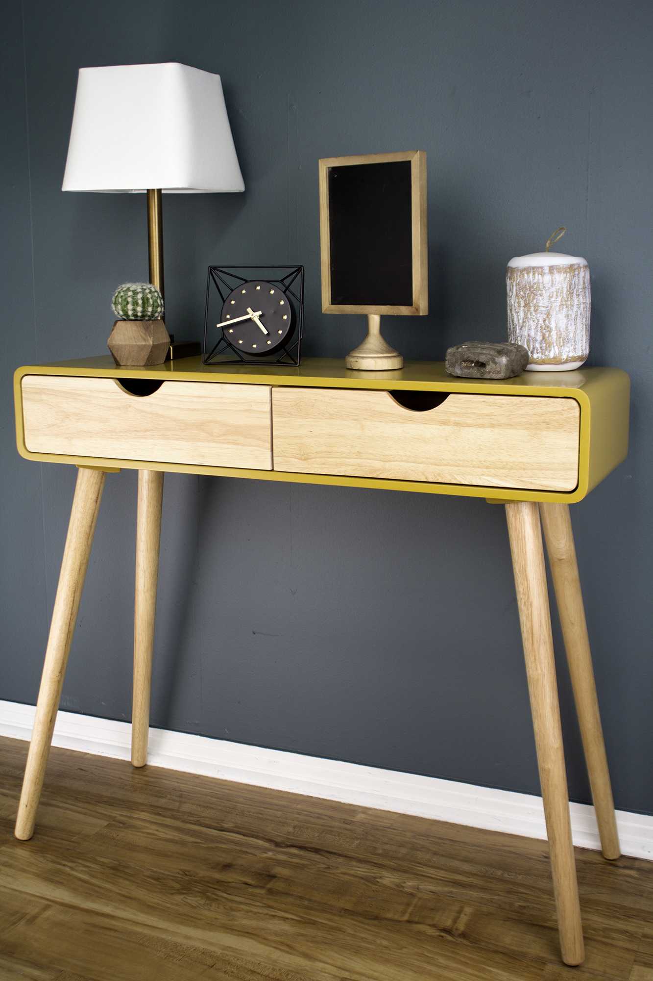 38.5" X 9" X 17" Yellow MDF Wood Console Table with Drawers