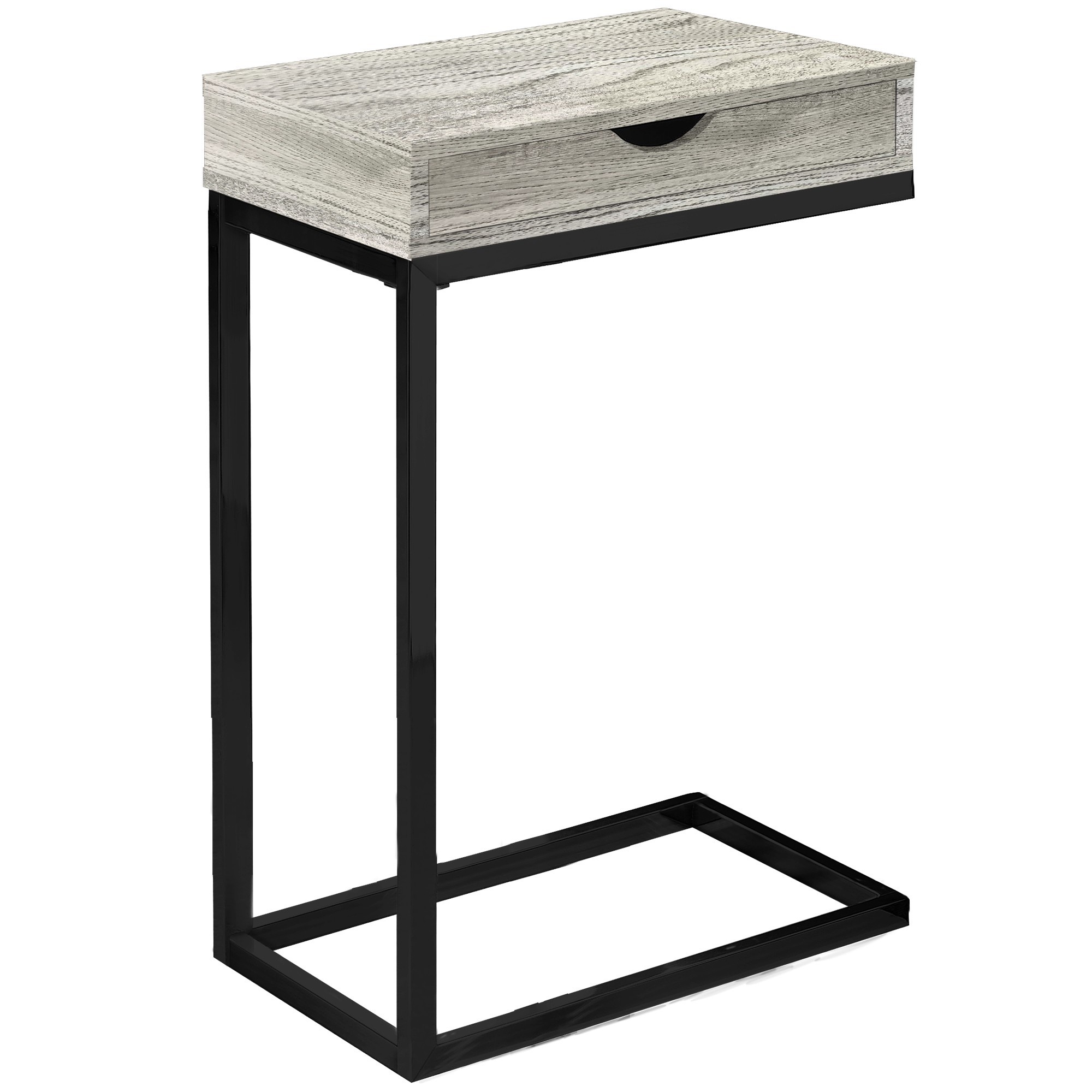 10.25" x 15.75" x 24.5" Grey Finish Drawer and Black Metal Accent Table