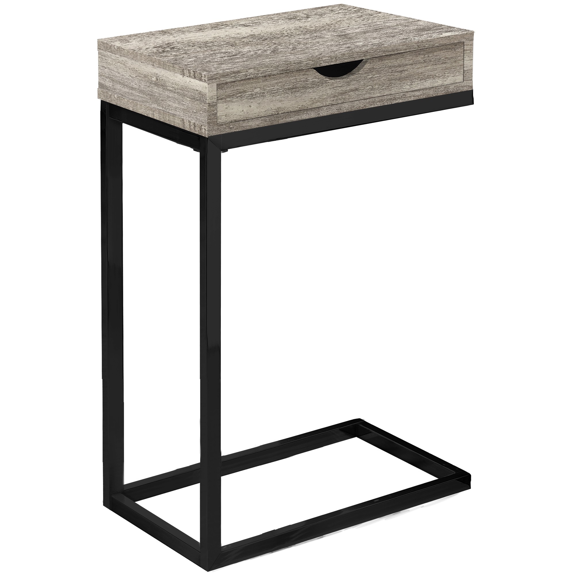 10.25" x 15.75" x 24.5" Taupe Finish Drawer and Black Metal Accent Table