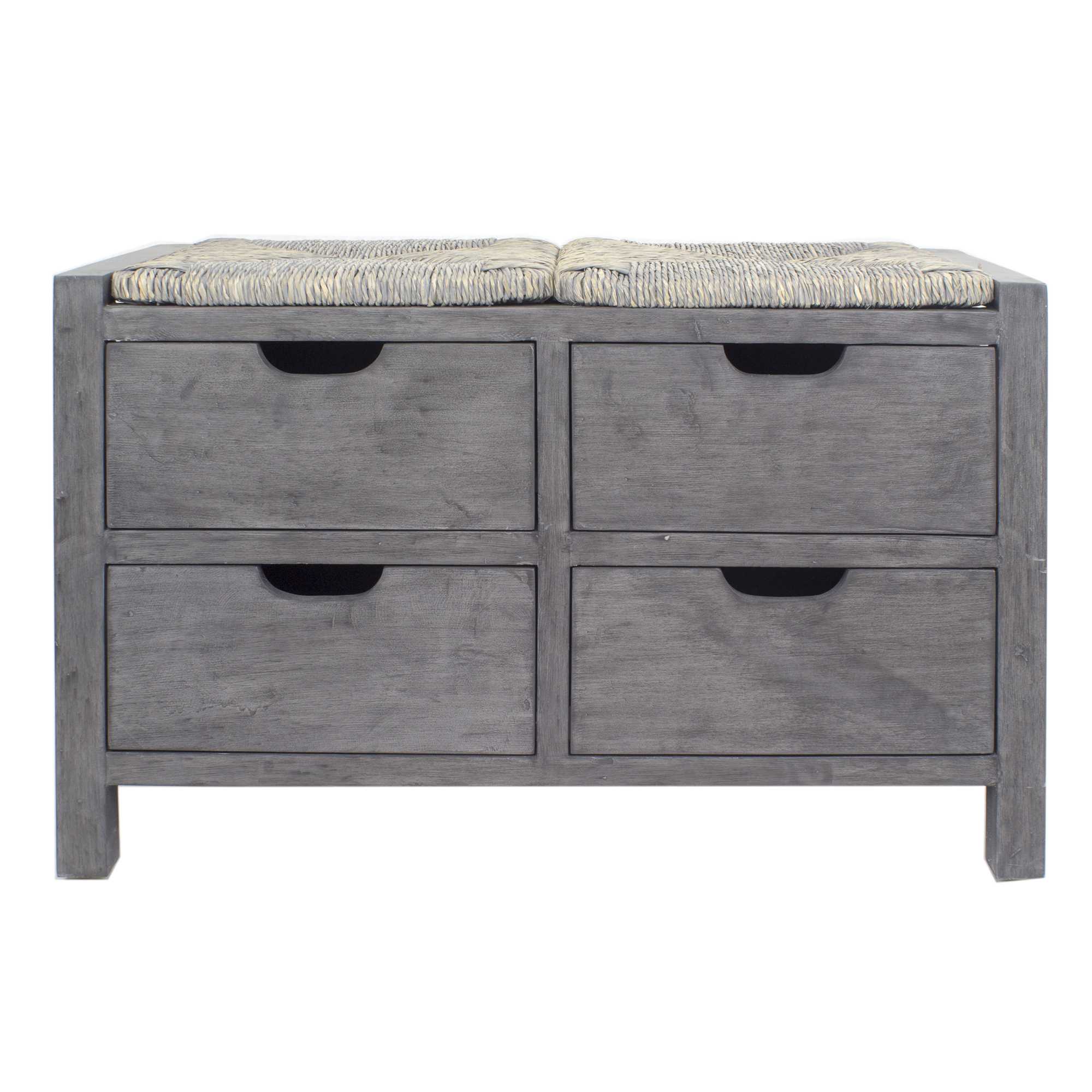 33.5" X 15.75" X 20" Grey MDF Wood Seagrass Drawer Storage Bench