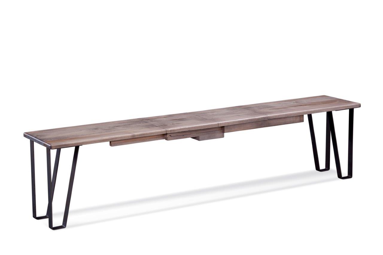 48" X 14" X 18" Ash Gray Rough Cut Maple And Steel Bench with 5 12" Leaves