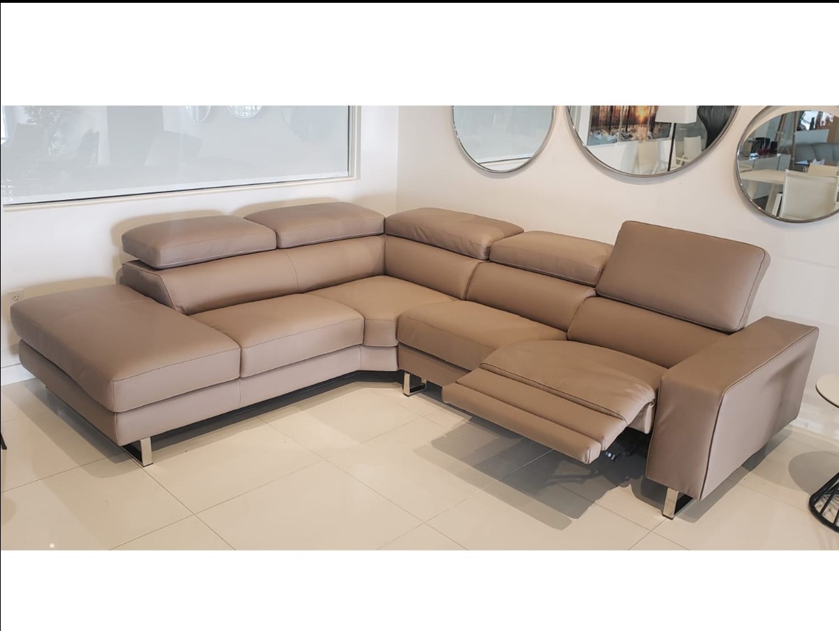 32" X 117" X 94" Tan Leather Large Sectional