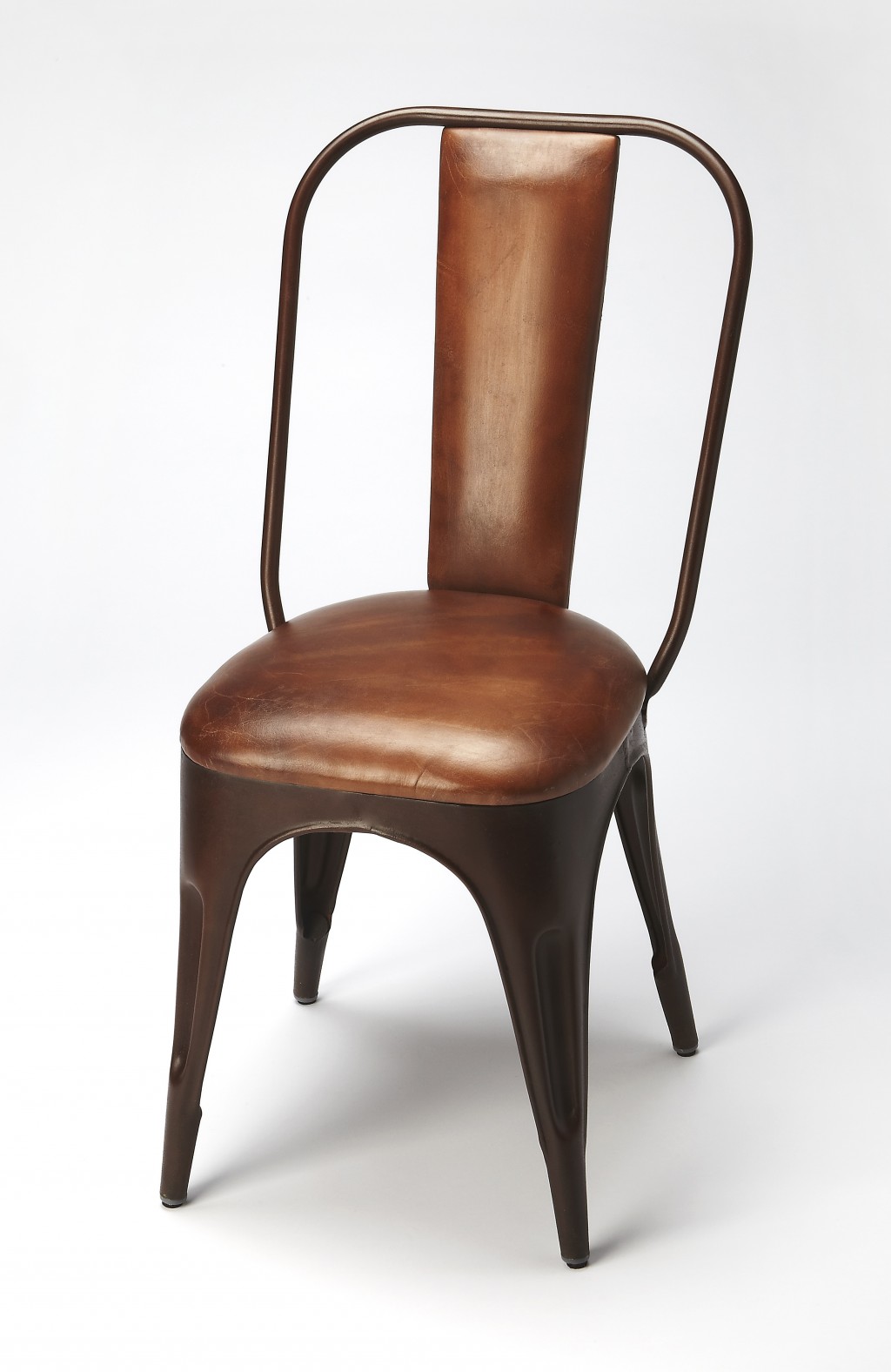 Brown Leather and Iron Side Chair