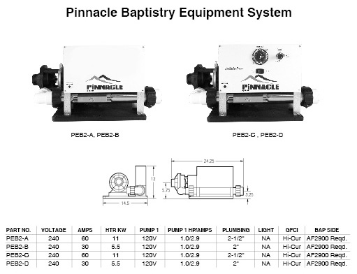 Baptismal System, HydroQuip, Air, 230V, 5.5kW, Pump1= 1/10HP, 115V Autofill Ready Less Time Clock