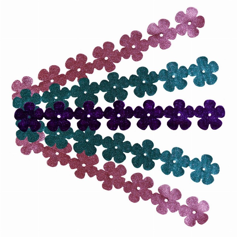 Sticker Strips - 2inEmbossed Flowers, 2 Blue, 2 Pink, 1 Purple