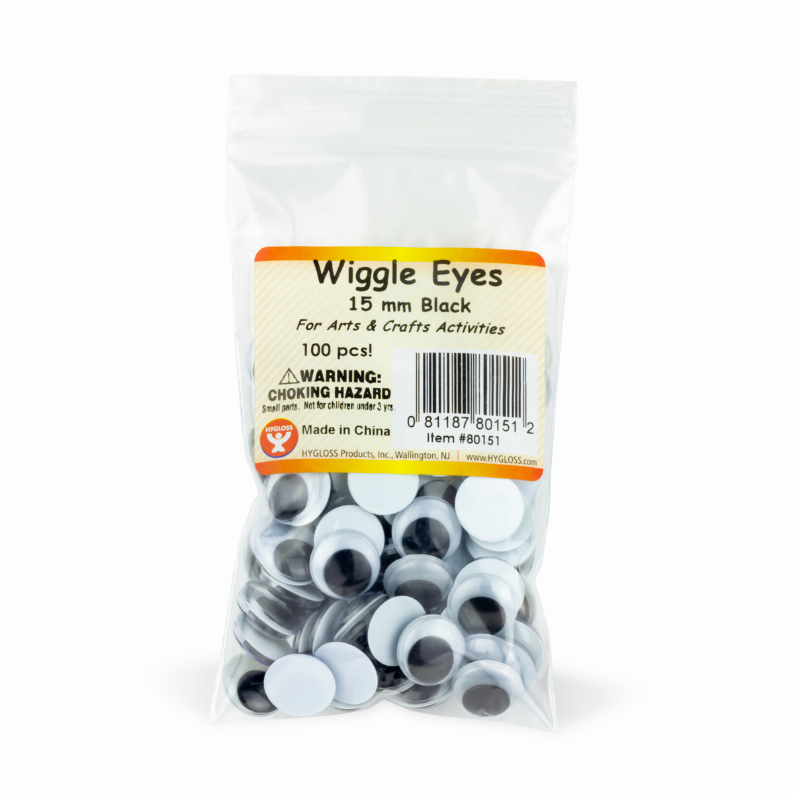 Wiggle Eyes - Paste On - 15 mm Black