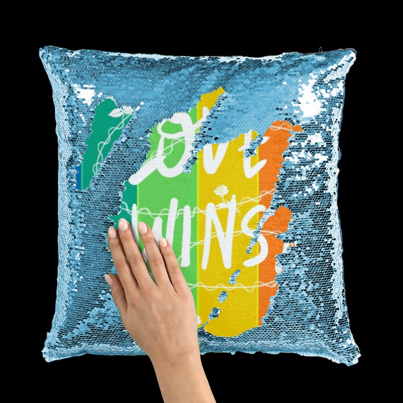 Love Wins Sequin Cushion Cover     Light Blue / White