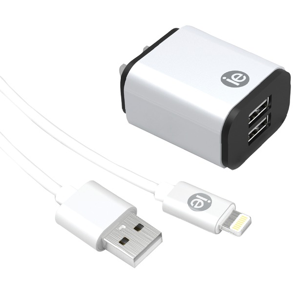 iEssentials IEN-ACL-22A 2.4-Amp Dual USB Wall Charge with Lightning to USB-A Cable, 4ft