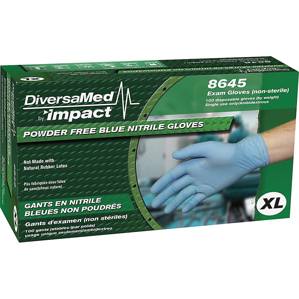 DiversaMed Disposable Powder-Free Exam Nitrile Gloves, Blue, X-Large, 100/Box, 10 Boxes/Case