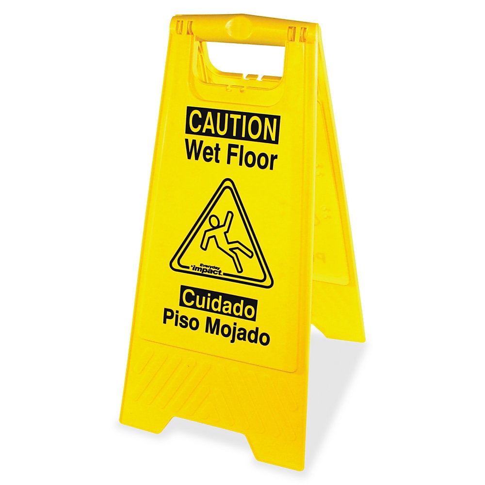 Bilingual Yellow Wet Floor Sign, 12.05 x 1.55 x 24.3, Yellow