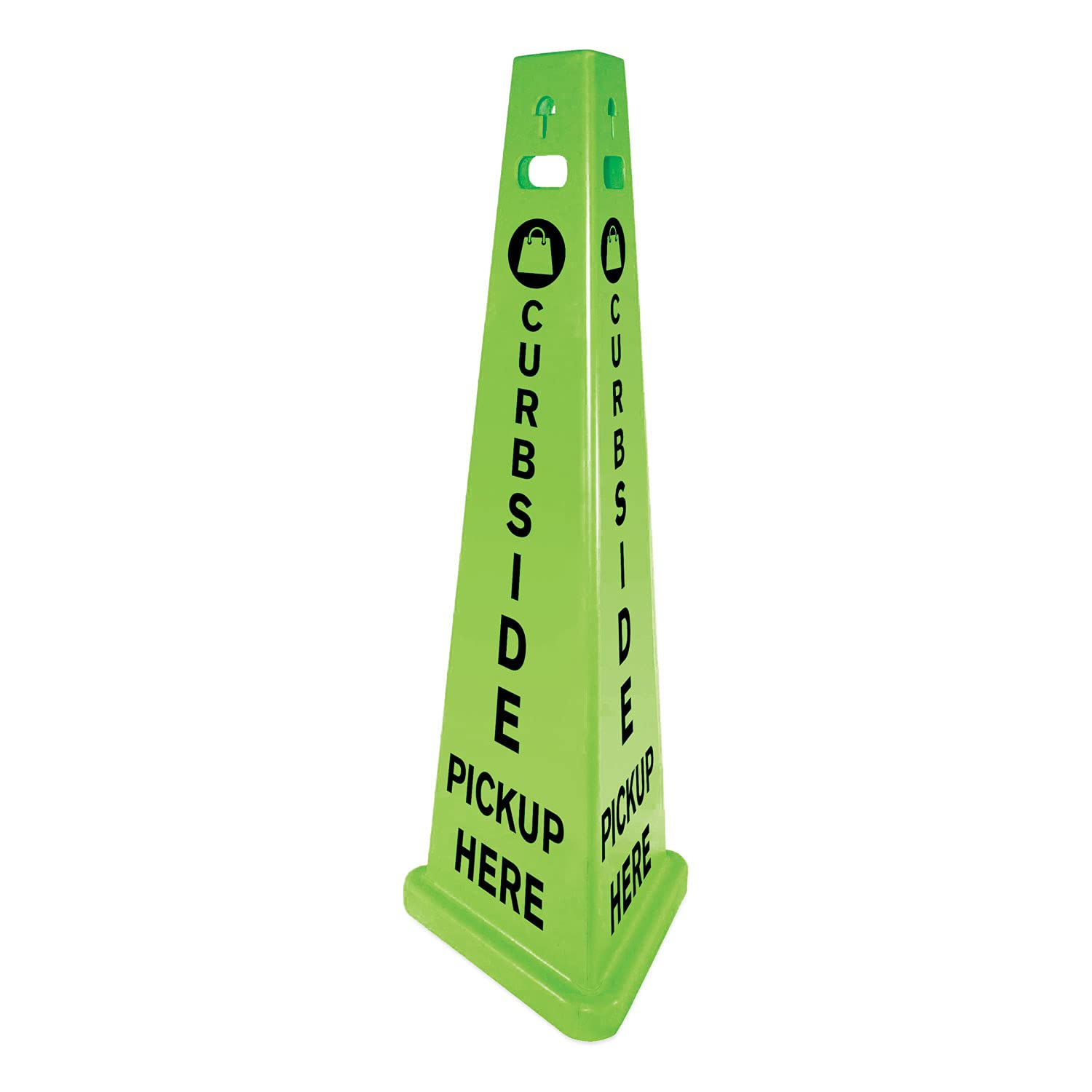 TriVu 3-Sided Curbside Pickup Here Sign, Fluorescent Green, 14.75 x 12.7 x 40, Plastic