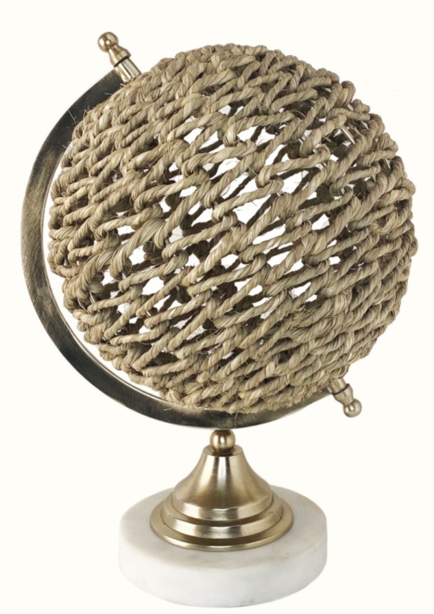 Jute weave globe with marble base