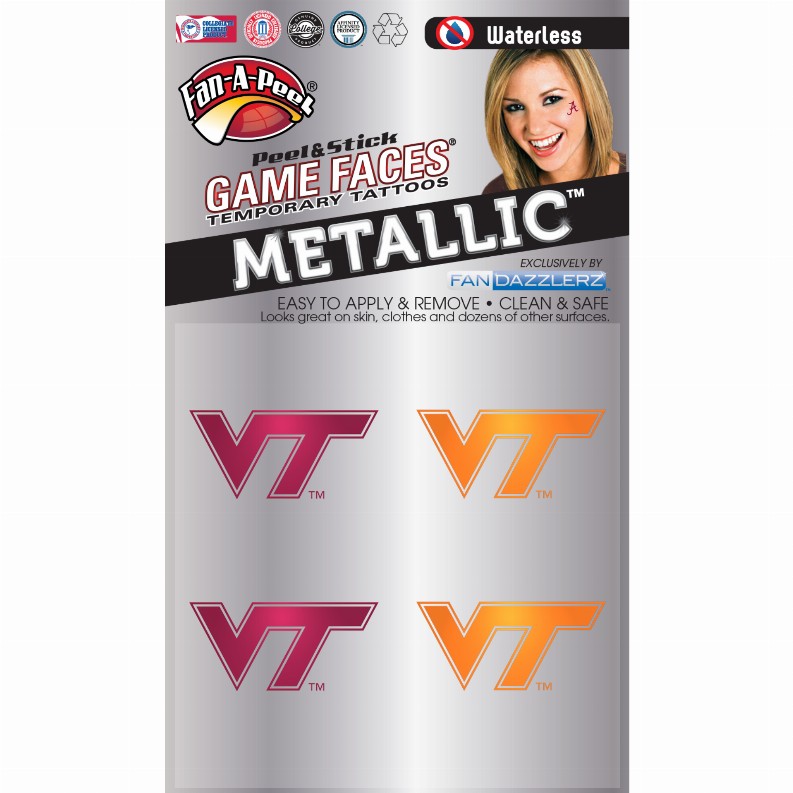 Metallic Peel & Stick Fan-A-Peel / Gamesfaces 1.25" Virginia Tech 