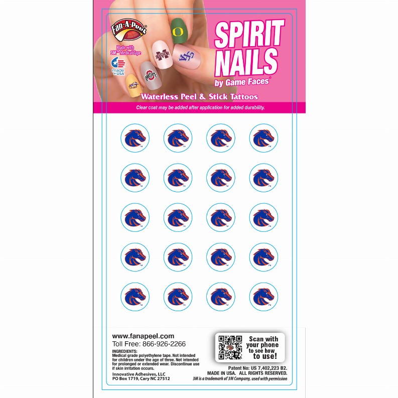 Waterless Peel & Stick Fingernail Fan-A-Peel / Gamesfaces - Boise StateFingernails Only