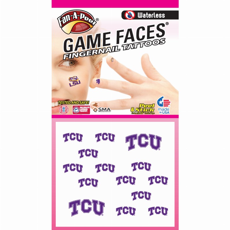 Waterless Peel & Stick Fingernail Fan-A-Peel / Gamesfaces - Texas ChristianCombo Pack