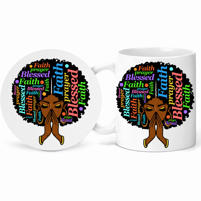 Black Woman Blessed Mug and Coaster Set