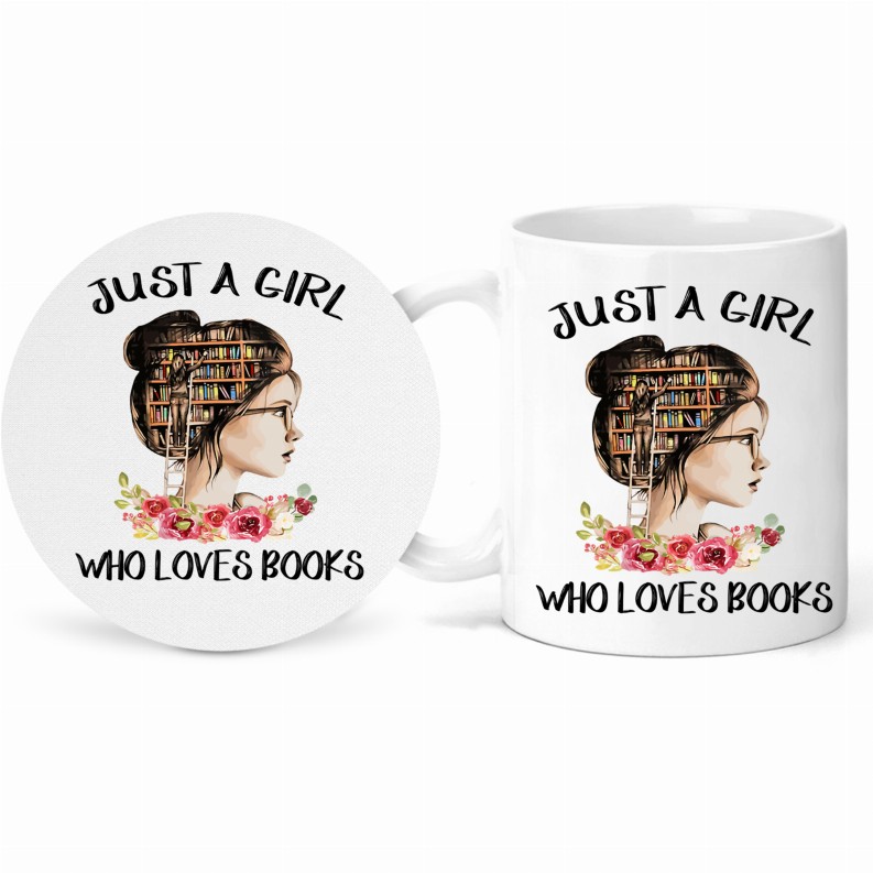 Just A Girl Whole Loves Books Mug and Coaster Set