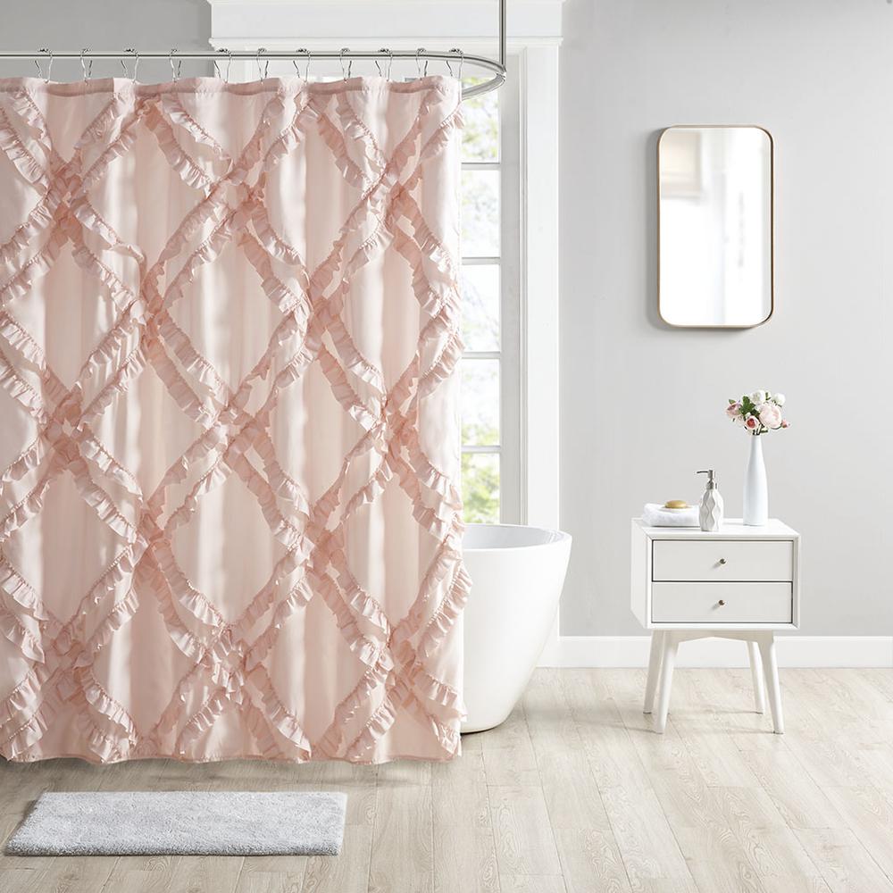 Tufted Diamond Ruffle Shower Curtain Blush 479