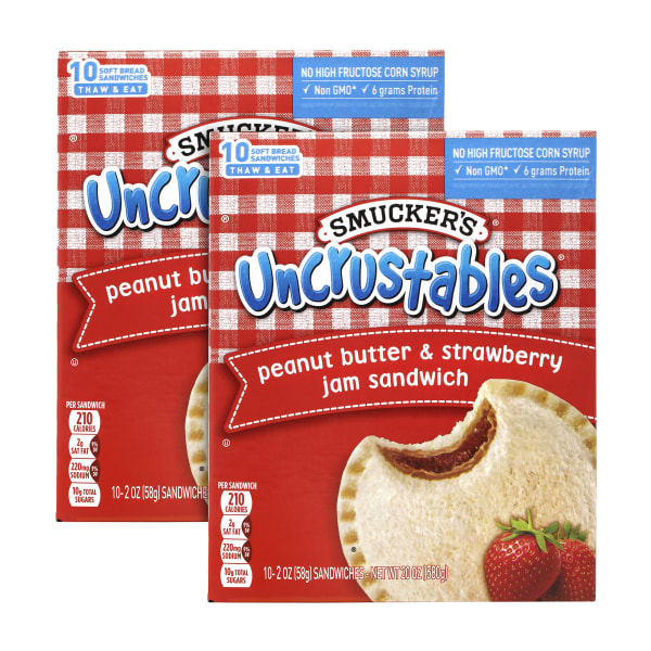 UNCRUSTABLES Soft Bread Sandwiches, Strawberry Jam, 2 oz, 10 Sandwiches/Pack, 2 Packs/Box, 