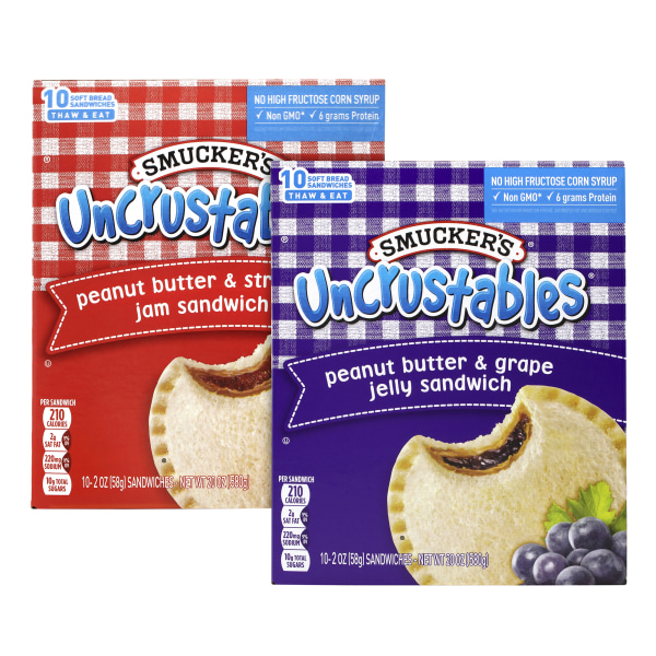 UNCRUSTABLES Soft Bread Sandwiches, Grape/Strawberry, 2 oz, 10 Sandwiches/Pack, 2 PK/Box, 