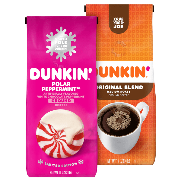 Original Blend Coffee, Dunkin Original/Polar Peppermint, 12 oz/11 oz Bag, 2/Pack, Delivered in 1-4 Business Days