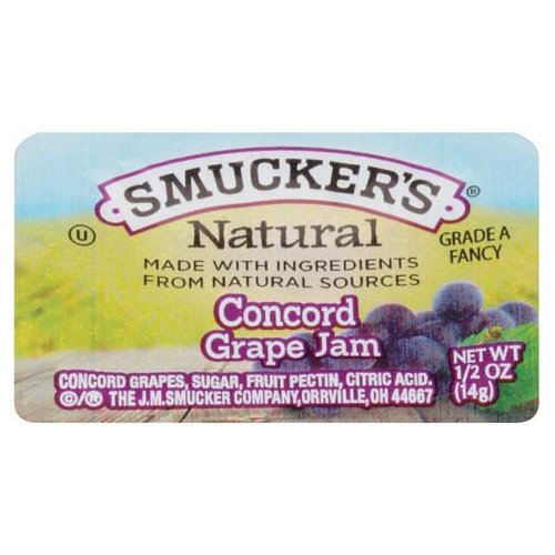 Smuckers 1/2 Ounce Natural Jam, 0.5 oz Container, Concord Grape, 200/Case