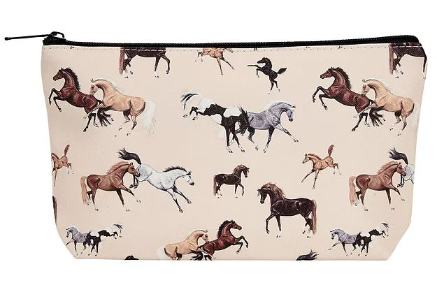 AWST Int'l "Lila" Horses All Over Medium Cosmetic Pouch