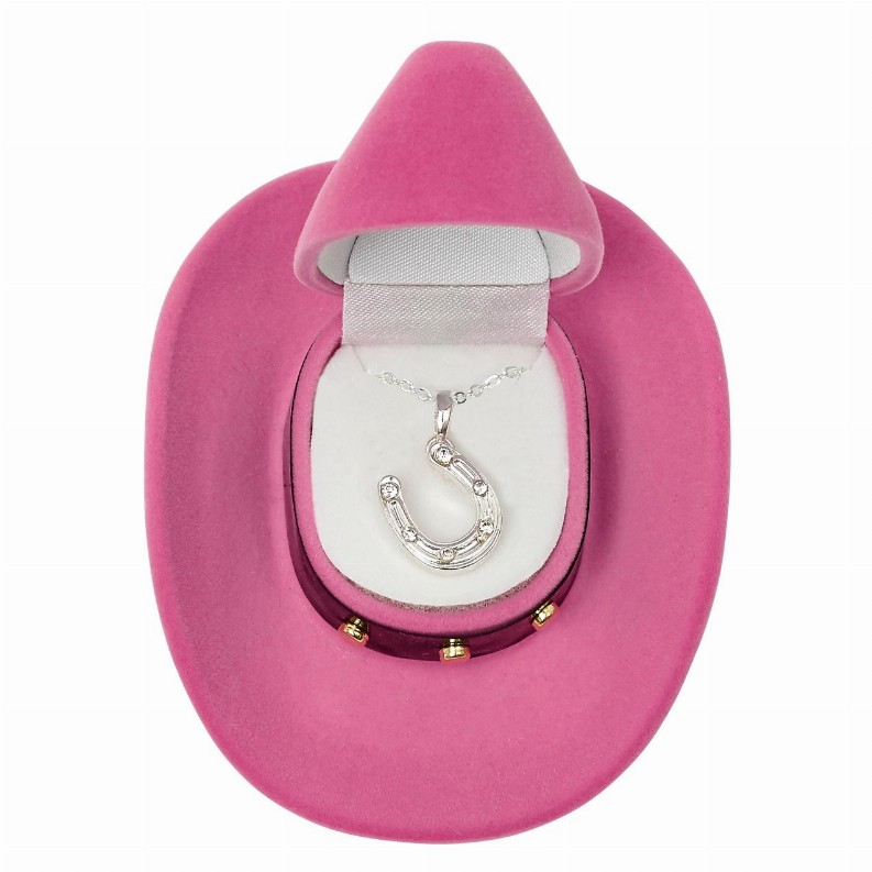 AWST Int'l Horseshoe Pendant Necklace withColorful Cowboy Hat Gift Box