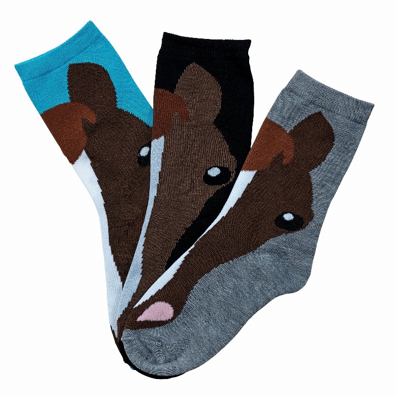 AWST Int'l Ladies'  Horse Face Crew Socks-3 Pack