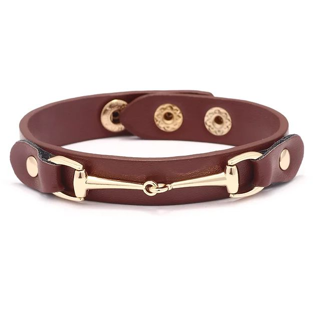 AWST Int'l Vegan Leather Bracelet with Gold Tone Snaffle Bit
