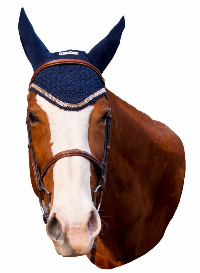 Equine Couture Fly Bonnet with Gold Chain Pony EC Navy