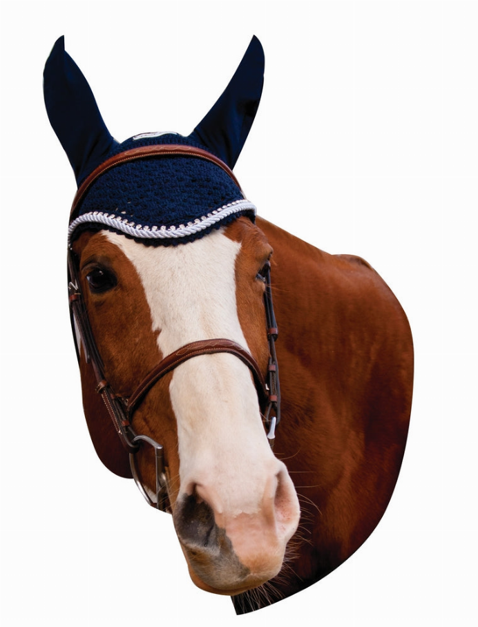 Equine Couture Fly Bonnet with Silver Rope & Crystals Cob EC Navy