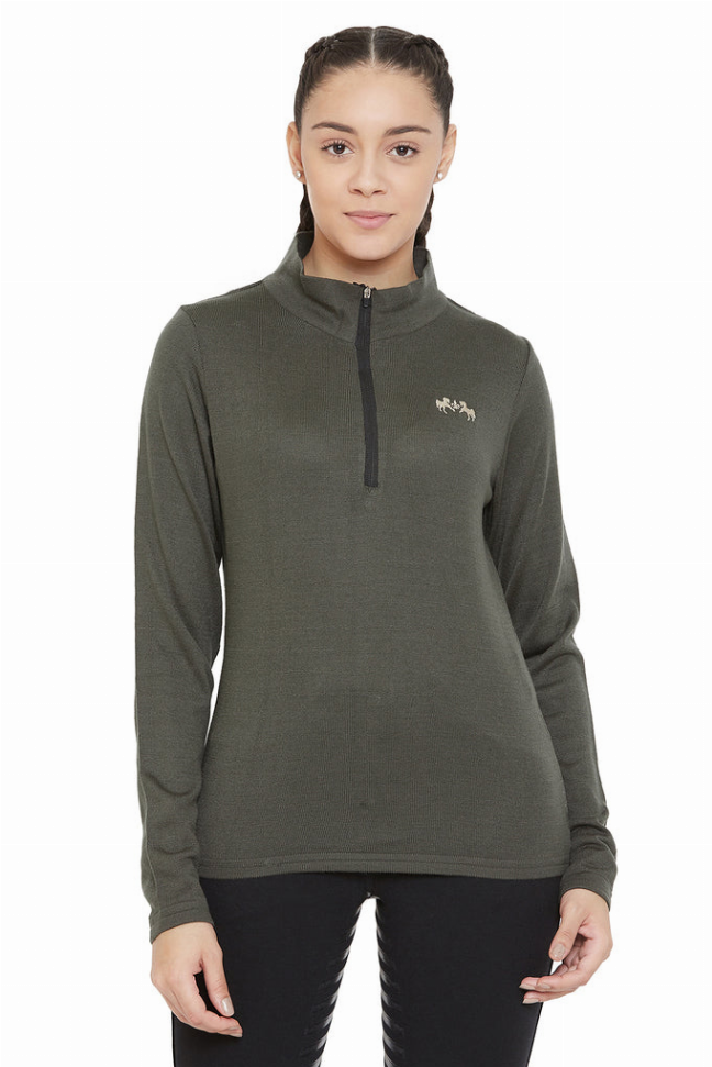 Equine Couture Ladies Fjord Sweater  L  OLIVE 