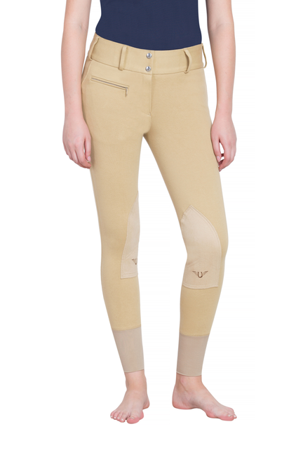 TuffRider Ladies Cotton Lowrise Wide Waistband Knee Patch Breeches  24  Light Tan 