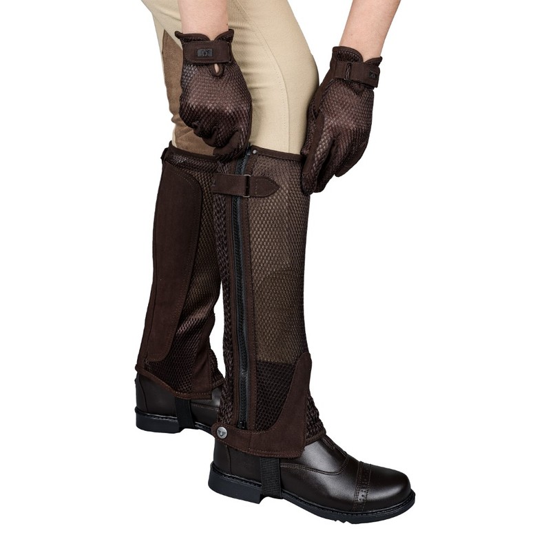 TuffRider Ladies Double Up Air Mesh Half Chap and Glove Set X-Large  Mocha