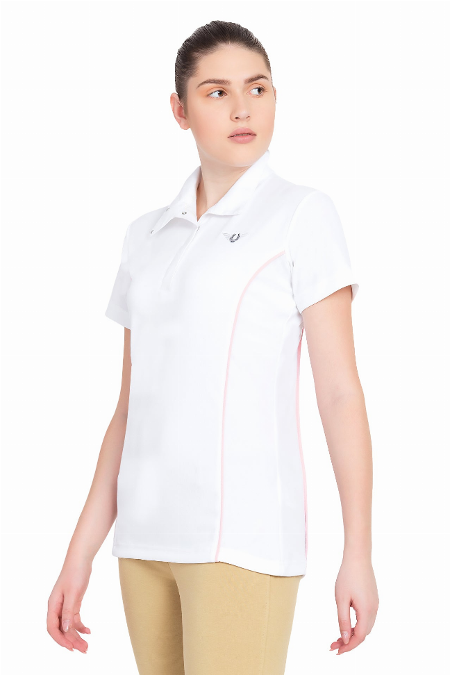 TuffRider Ladies Kirby Kwik Dry Short Sleeve Show Shirt Large White w/Petal Pink