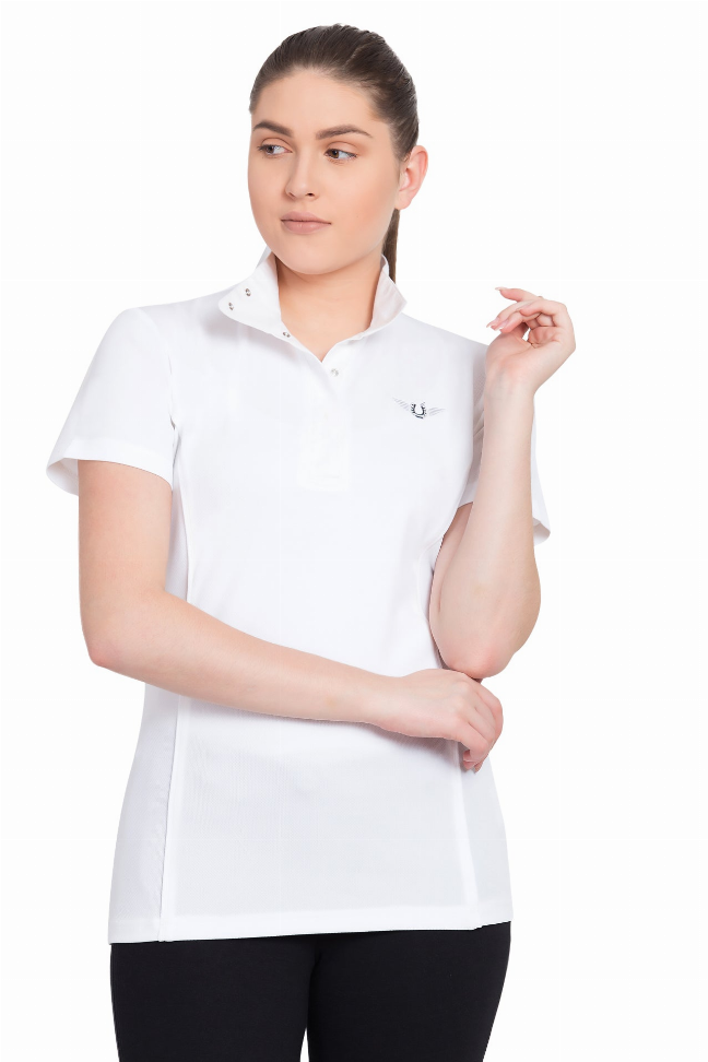 TuffRider Ladies Kirby Kwik Dry Short Sleeve Show Shirt Large White w/White