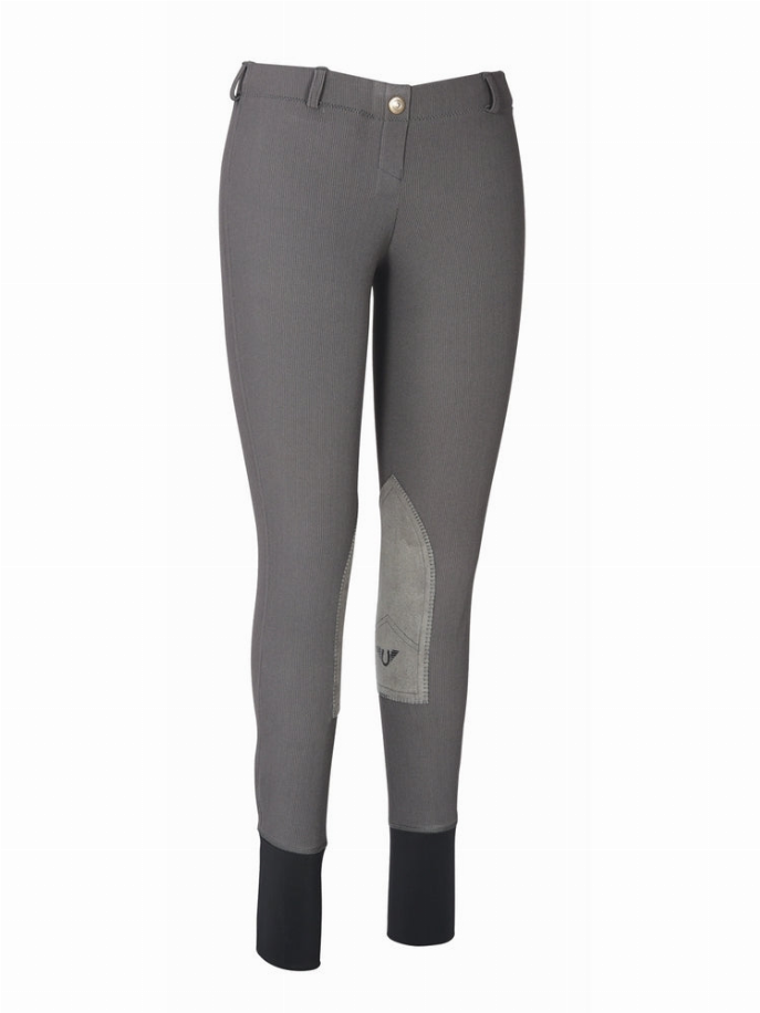 TuffRider Ladies Ribb Lowrise Pull-On Knee Patch Breeches 32 Dark Charcoal